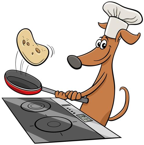 cartoon dog animal character frying pancakes