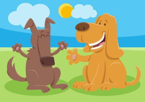 two happy cartoon dogs comic animal characters