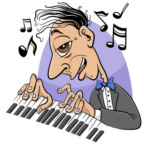 cartoon pianist character playing the piano