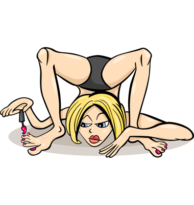 woman in yoga position humor cartoon