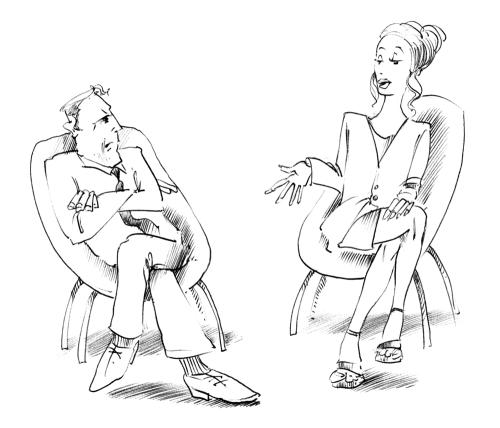 man and woman talking
