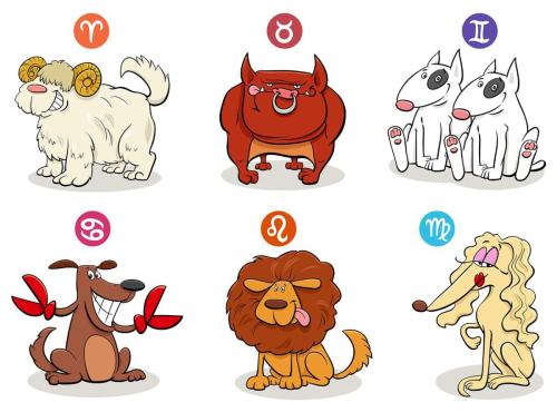 horoscope zodiac signs set with dog characters