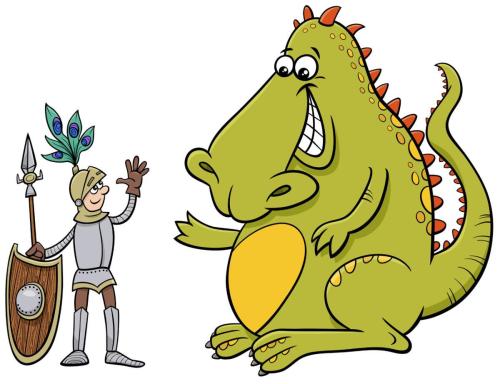 dragon and knight having a friendly talk cartoon illustration