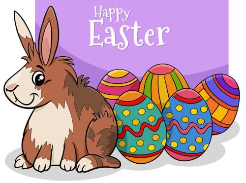 Easter bunny with colorful eggs cartoon illustration