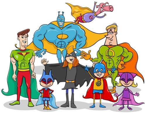 cartoon superheroes fantasy characters group