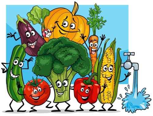 funny cartoon vegetables characters group